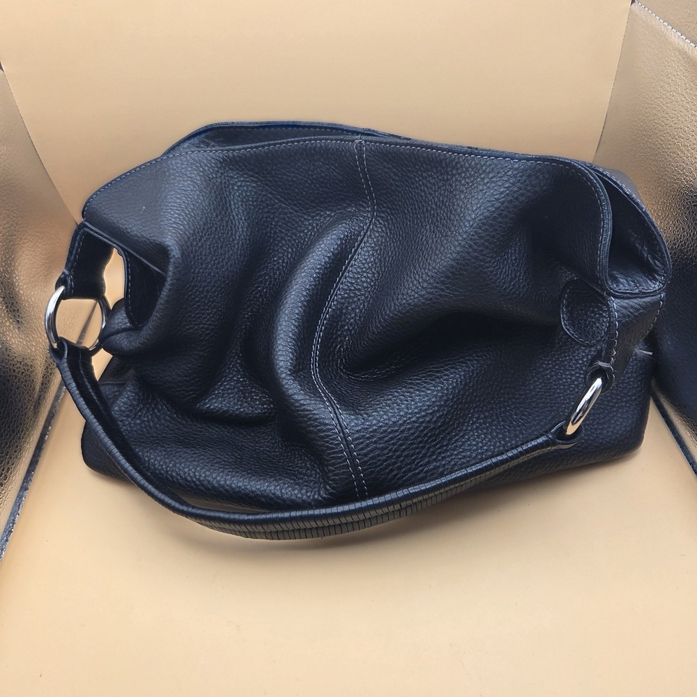 Talbots Shoulder Bag Black Genuine Leather Pebble Slouchy Hobo O Ring VTG